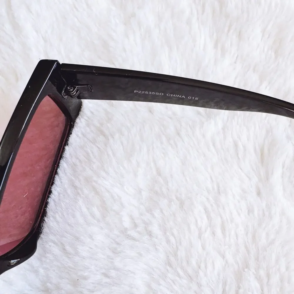 Aaron Black w/ Red Tint Rectangular Sunglasses